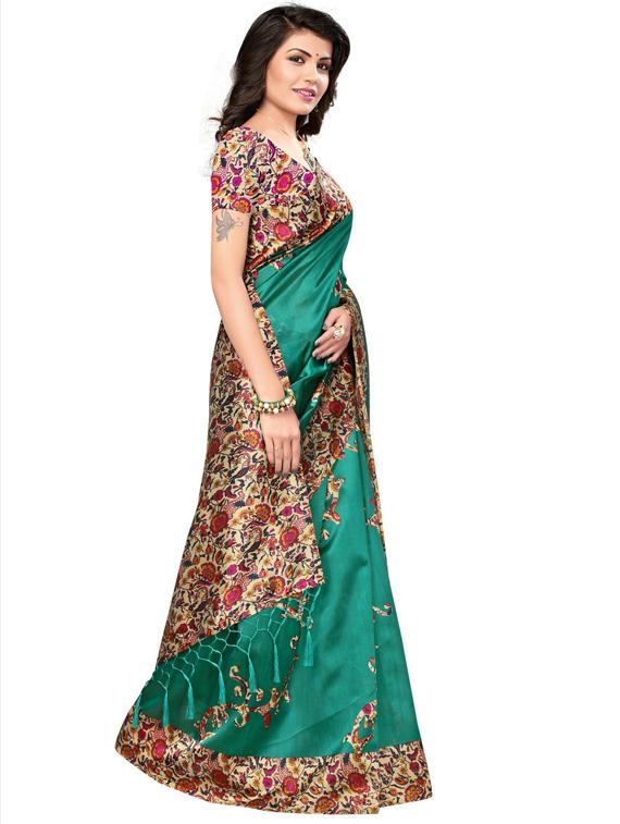 green self design printed saree with blouse - 19600686 - Standard Image - 2