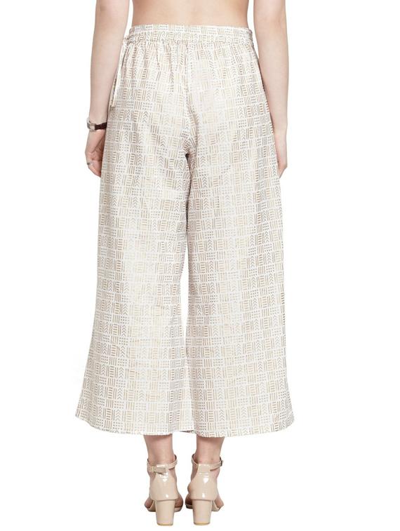 white printed flared palazzo - 19600788 - Standard Image - 2