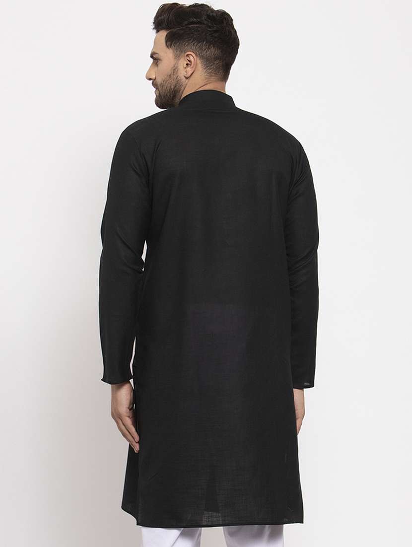 black solid cotton kurta - 19600798 -  Standard Image - 2
