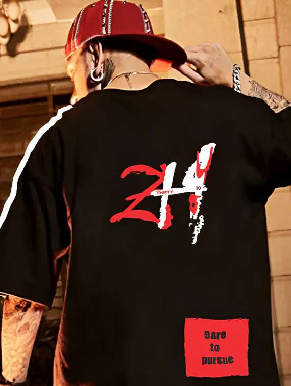 men black oversized front & black print t-shirt