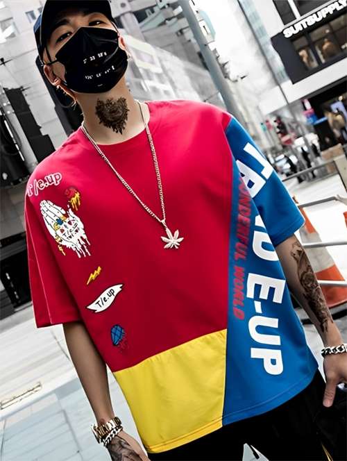 men red loose fit front and back print t-shirt - 19600838 - Standard Image - 0