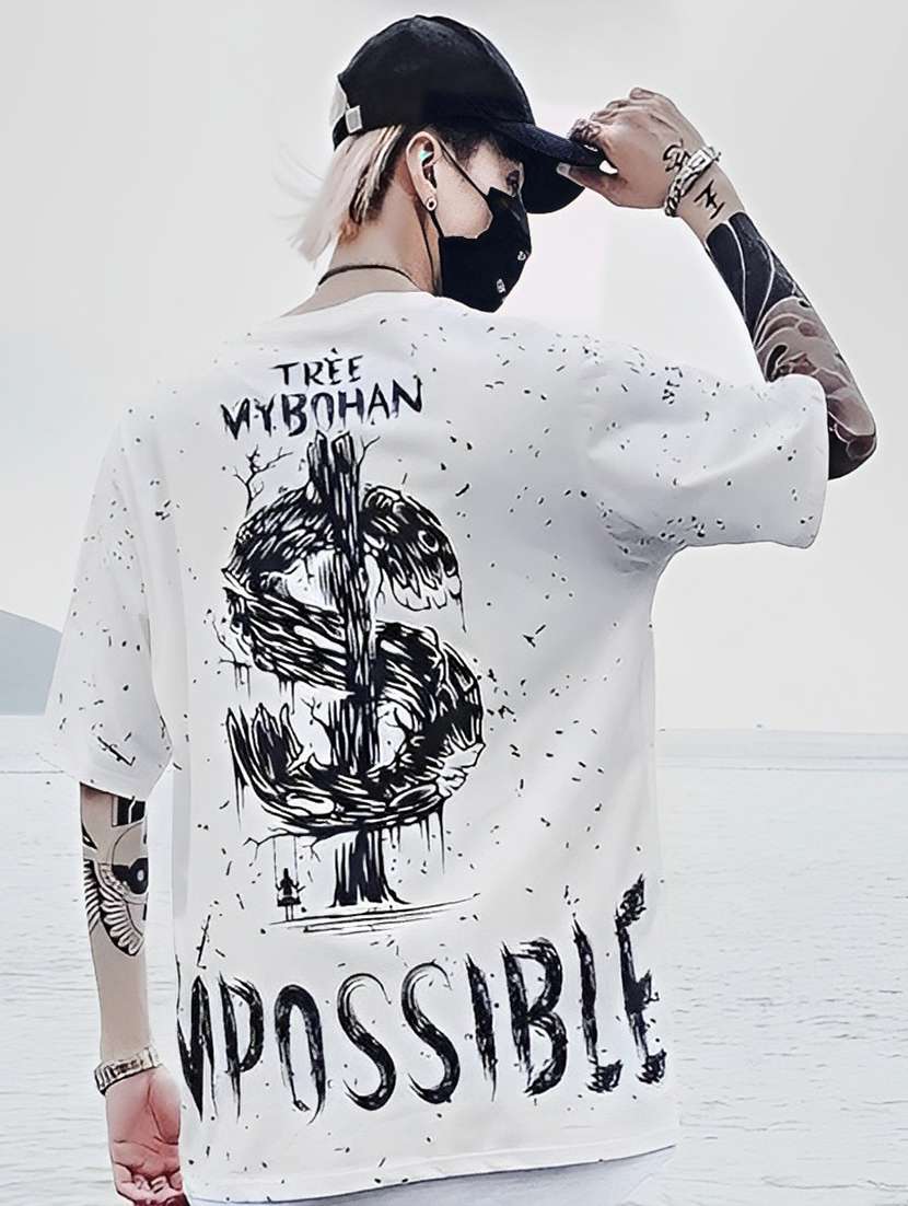 men white oversized front & back printed t-shirt