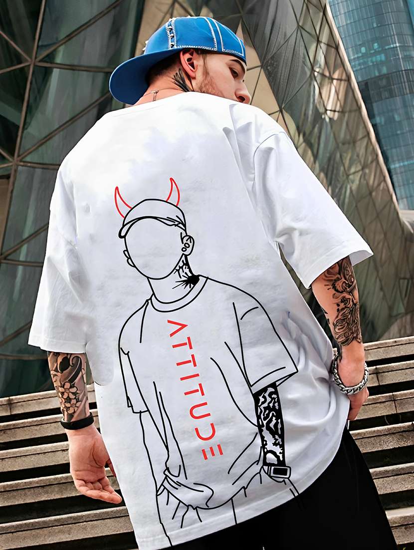 men white oversized front & back printed t-shirt