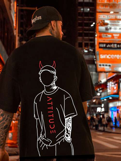 men black loose fit front and back print t-shirt - 19600848 -  Standard Image - 0