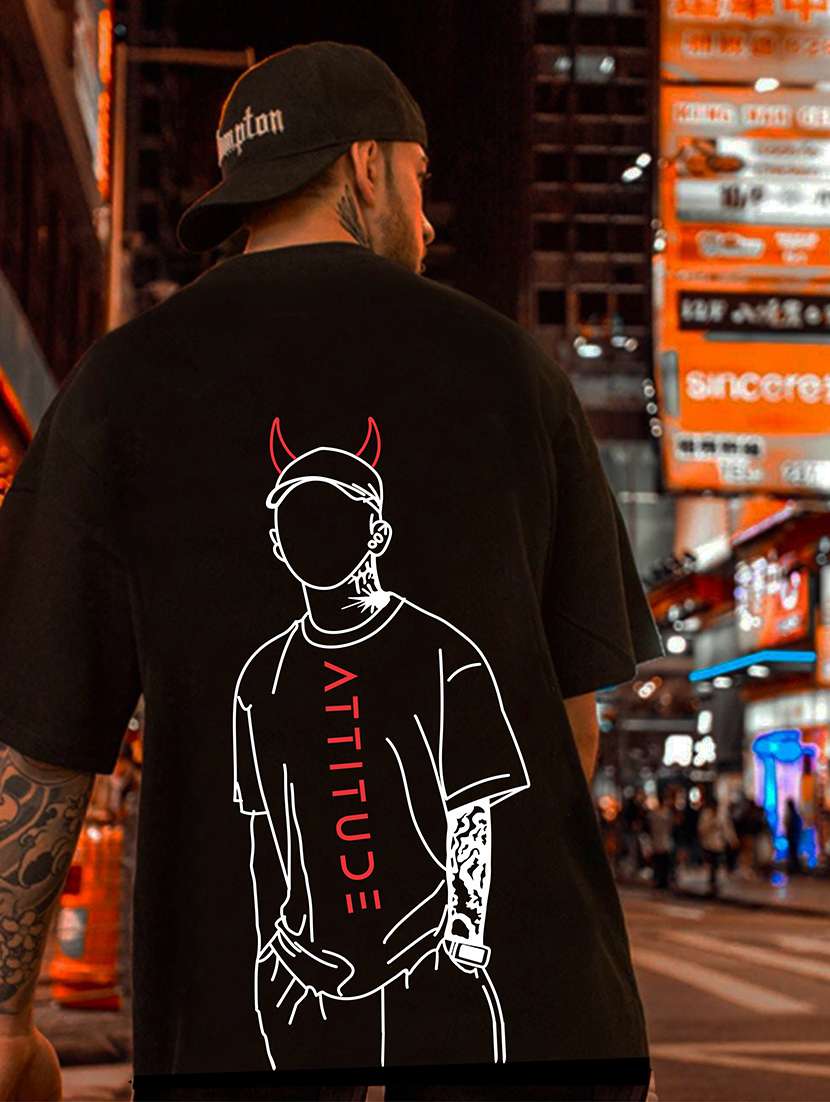 men black loose fit front and back print t-shirt - 19600848 -  Zoom Image - 0