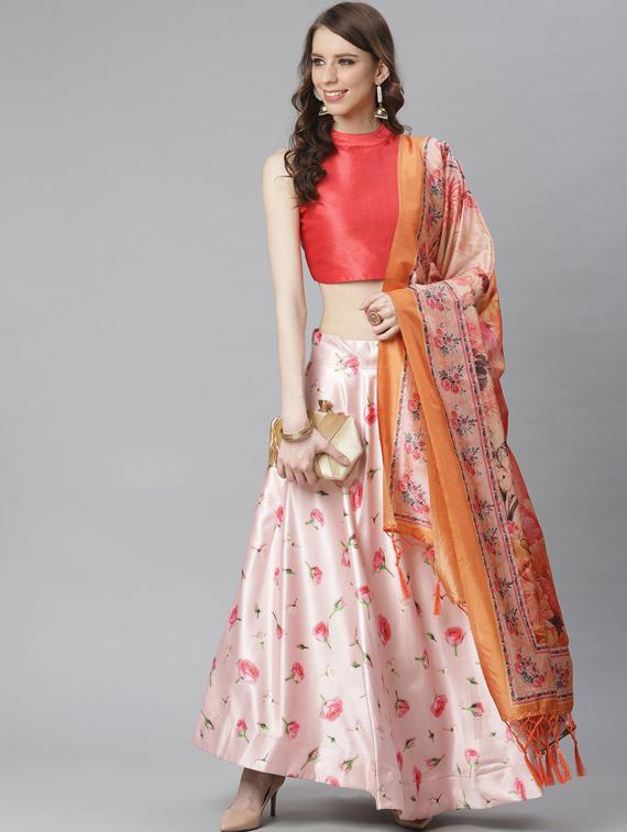 printed flared semi stitched lehenga - 19600864 - Standard Image - 2