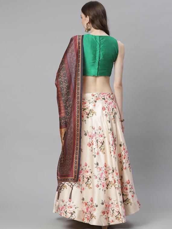 printed flared semi stitched lehenga - 19600869 - Standard Image - 2