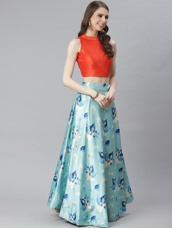 printed flared semi stitched lehenga - 19600873 - Standard Image - 2