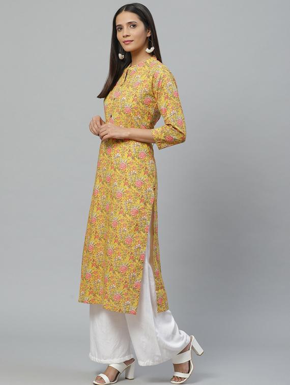 yellow self design straight kurta - 19600887 - Standard Image - 2