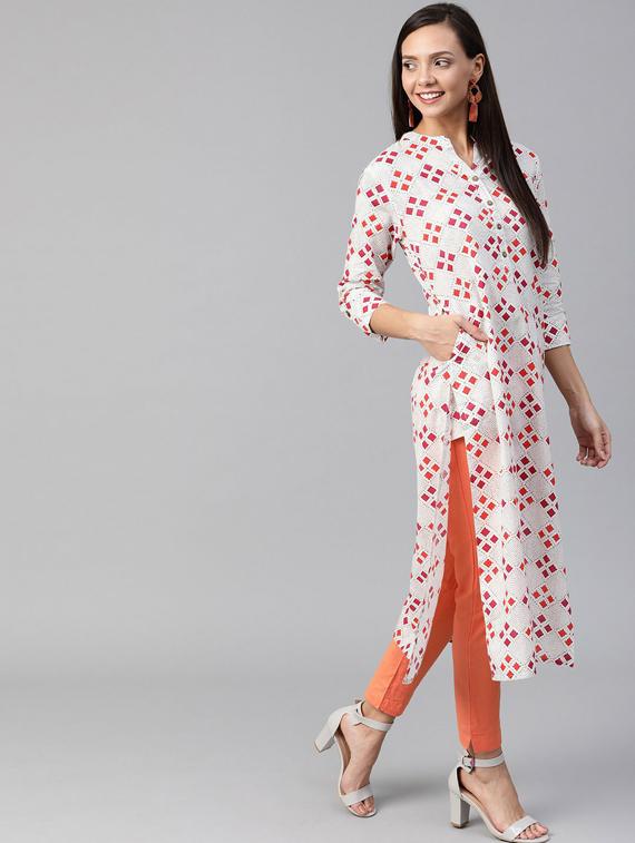 white self design straight kurta - 19600899 - Standard Image - 2