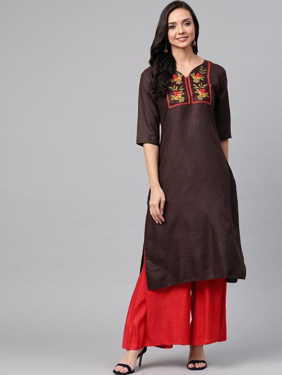 v-neck straight kurta - 19600934 - Standard Image - 2