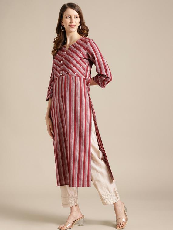 notch neck straight kurta - 19601078 - Standard Image - 2