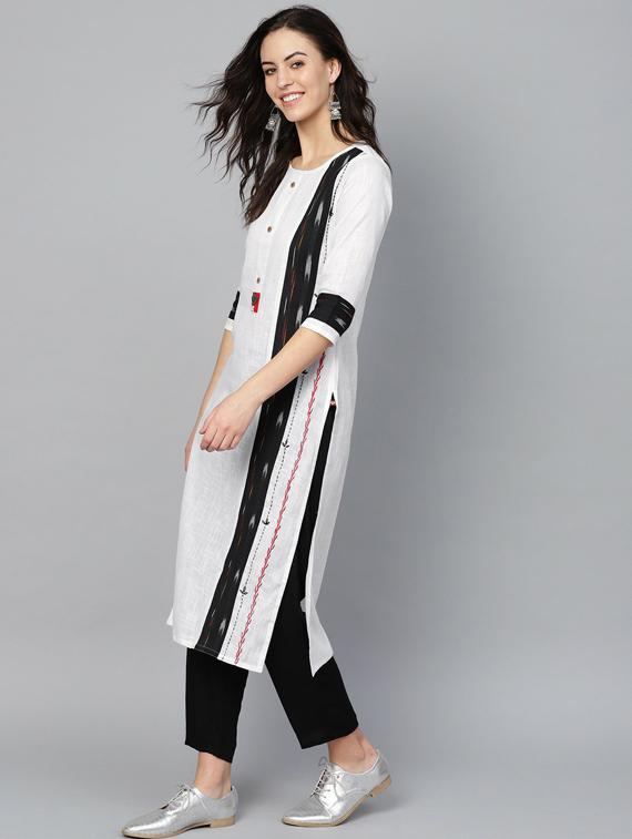 round neck straight kurta - 19601090 - Standard Image - 2