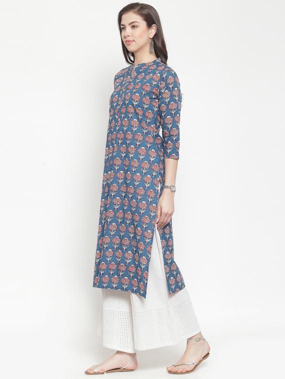blue women self design straight kurta - 19601179 - Standard Image - 2
