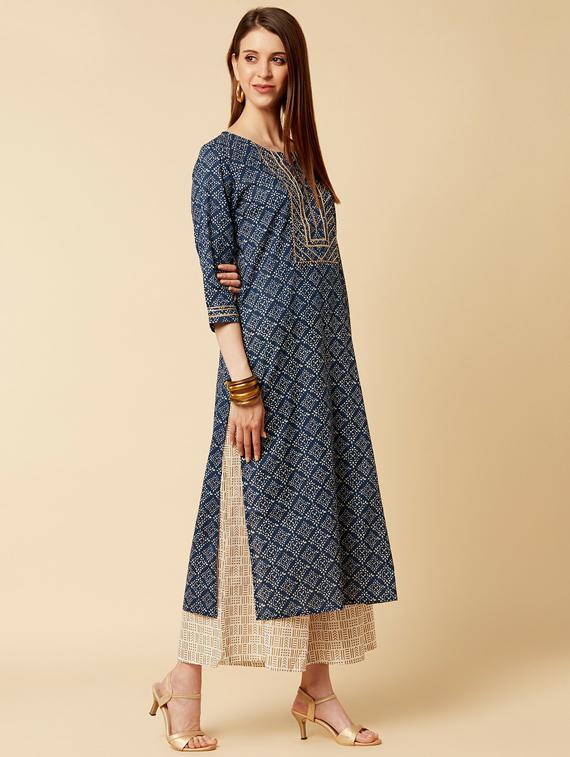 notch neck straight kurta - 19601220 - Standard Image - 2