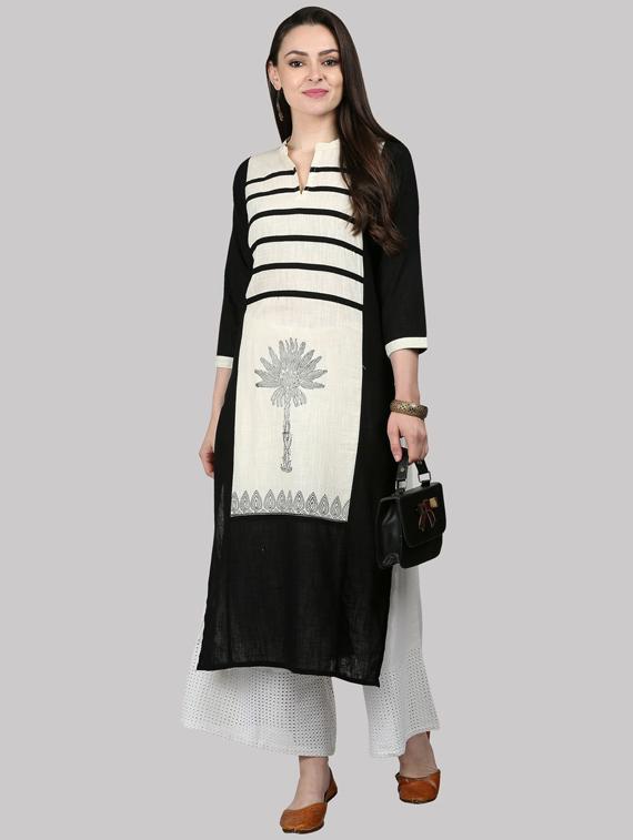 notch neck straight kurta - 19601229 - Standard Image - 2