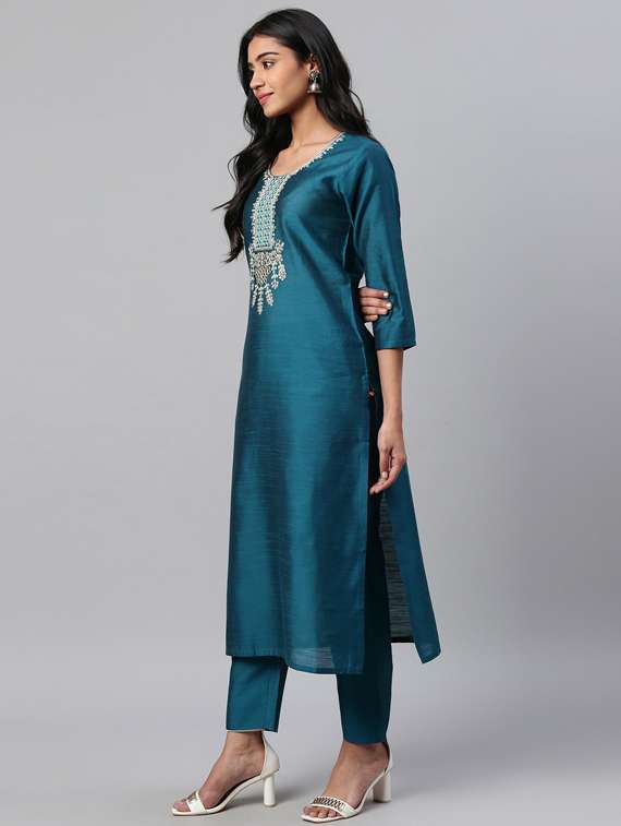 round neck kurta pant set - 19601253 - Standard Image - 2