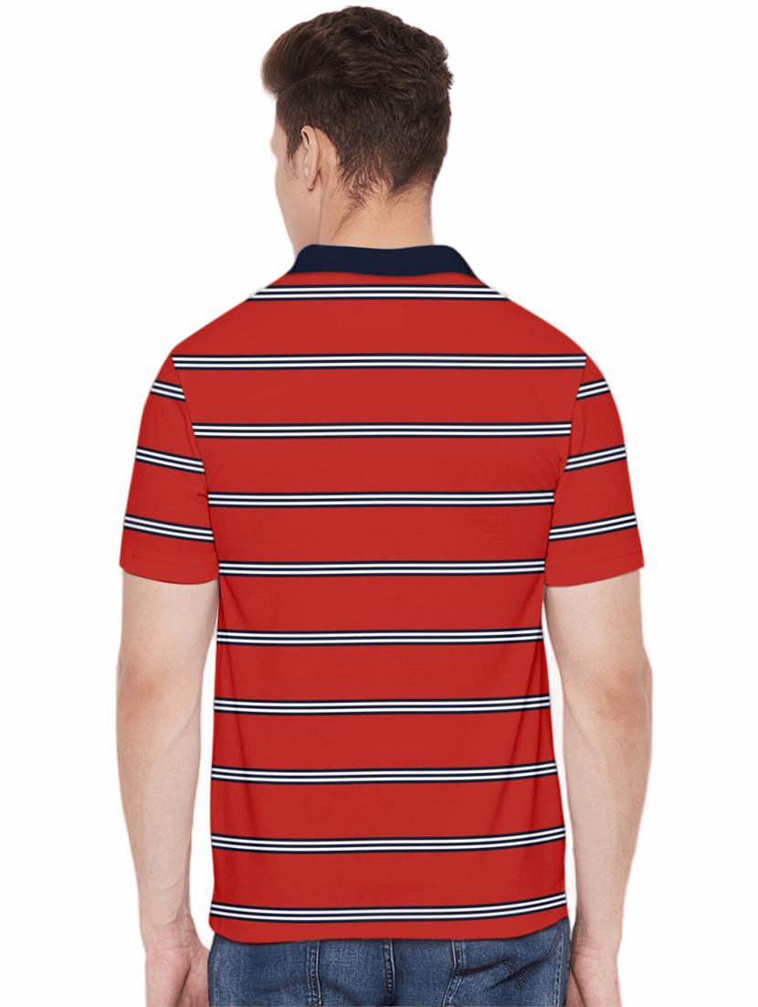 red with white black stripes cotton polo t-shirt - 19601340 - Standard Image - 2