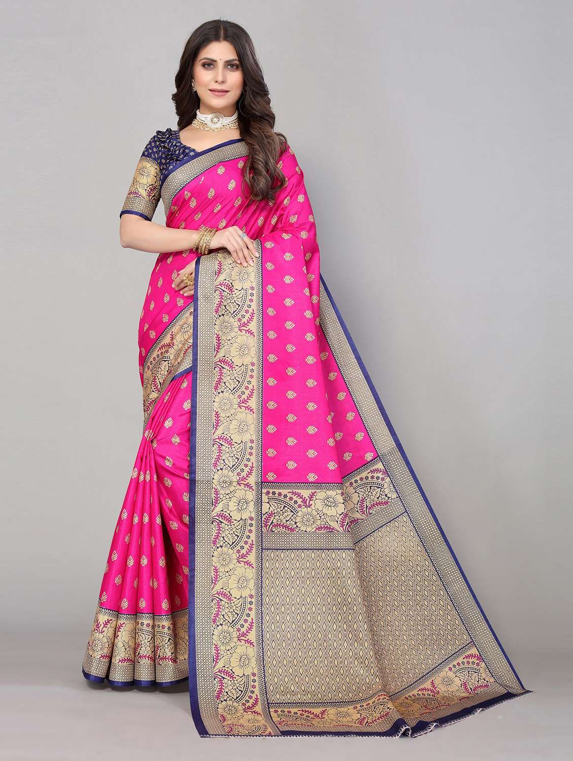 pack of 2 printed saree with blouse - 19601371 - Standard Image - 2