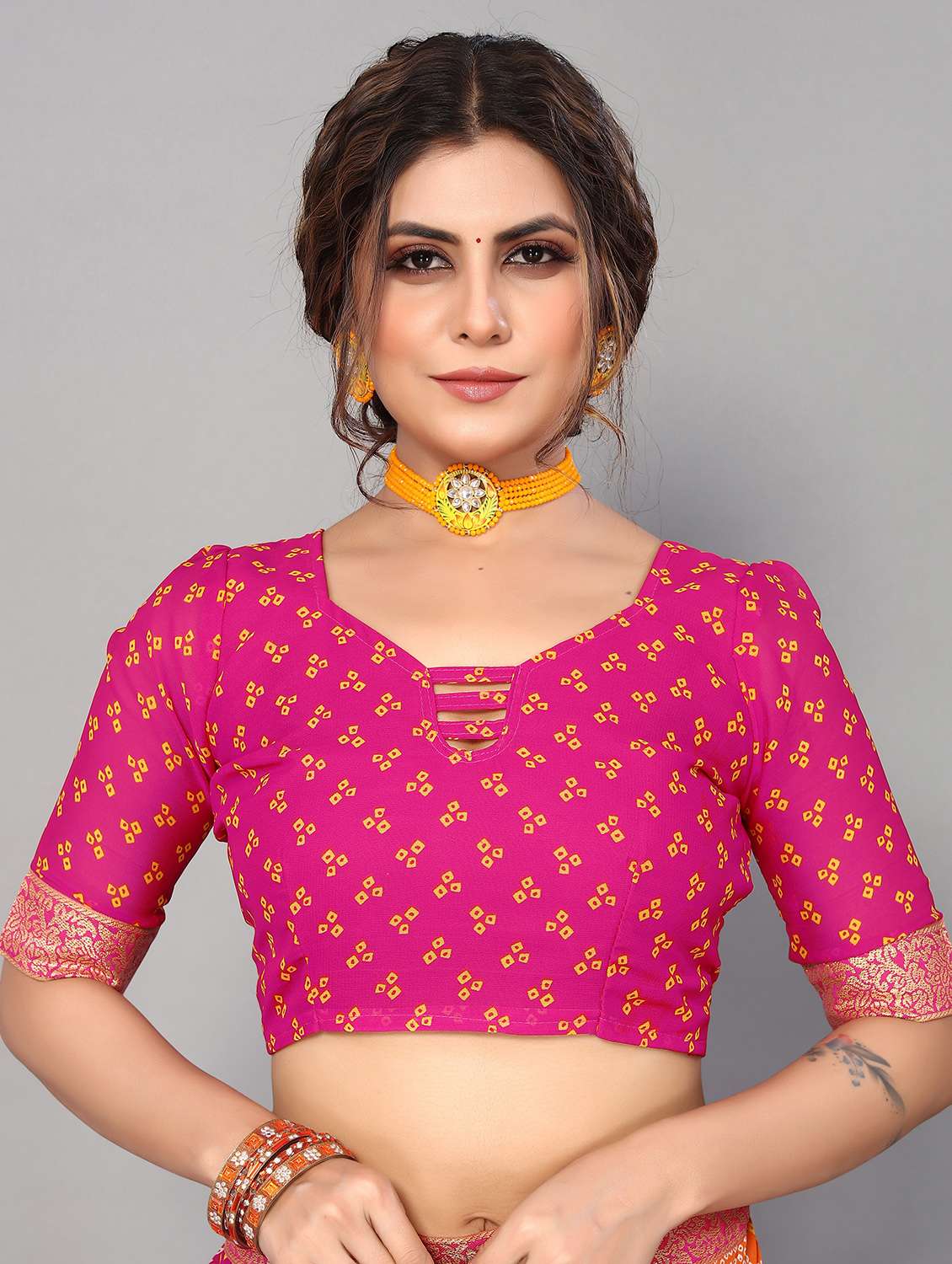 printed bandhani saree with blouse - 19601743 -  Standard Image - 2