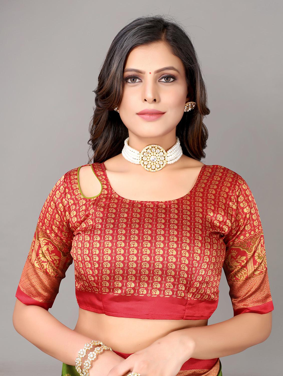 green woven printed saree with blouse - 19602759 - Standard Image - 2