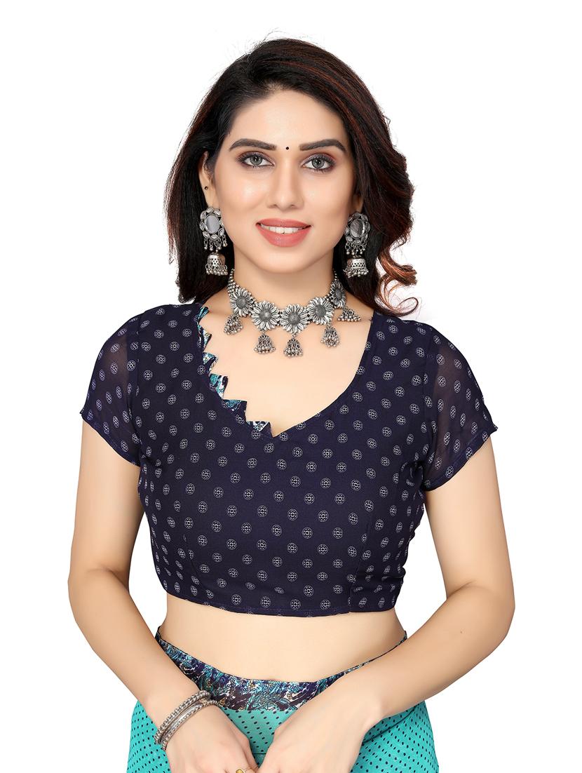 blue printed saree with blouse - 19602773 - Standard Image - 2