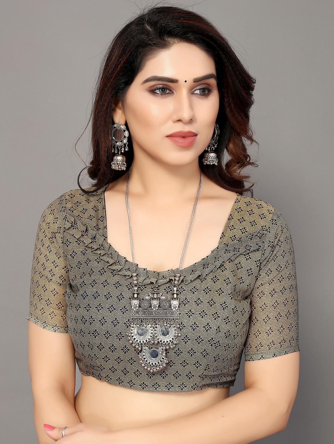 dark blue printed saree with blouse - 19602781 - Standard Image - 2