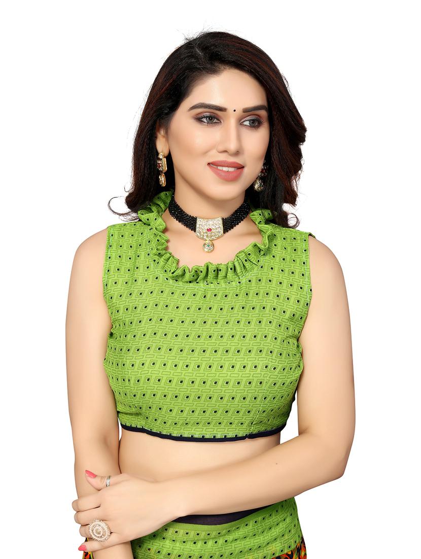 light green printed saree with blouse - 19602828 - Standard Image - 2
