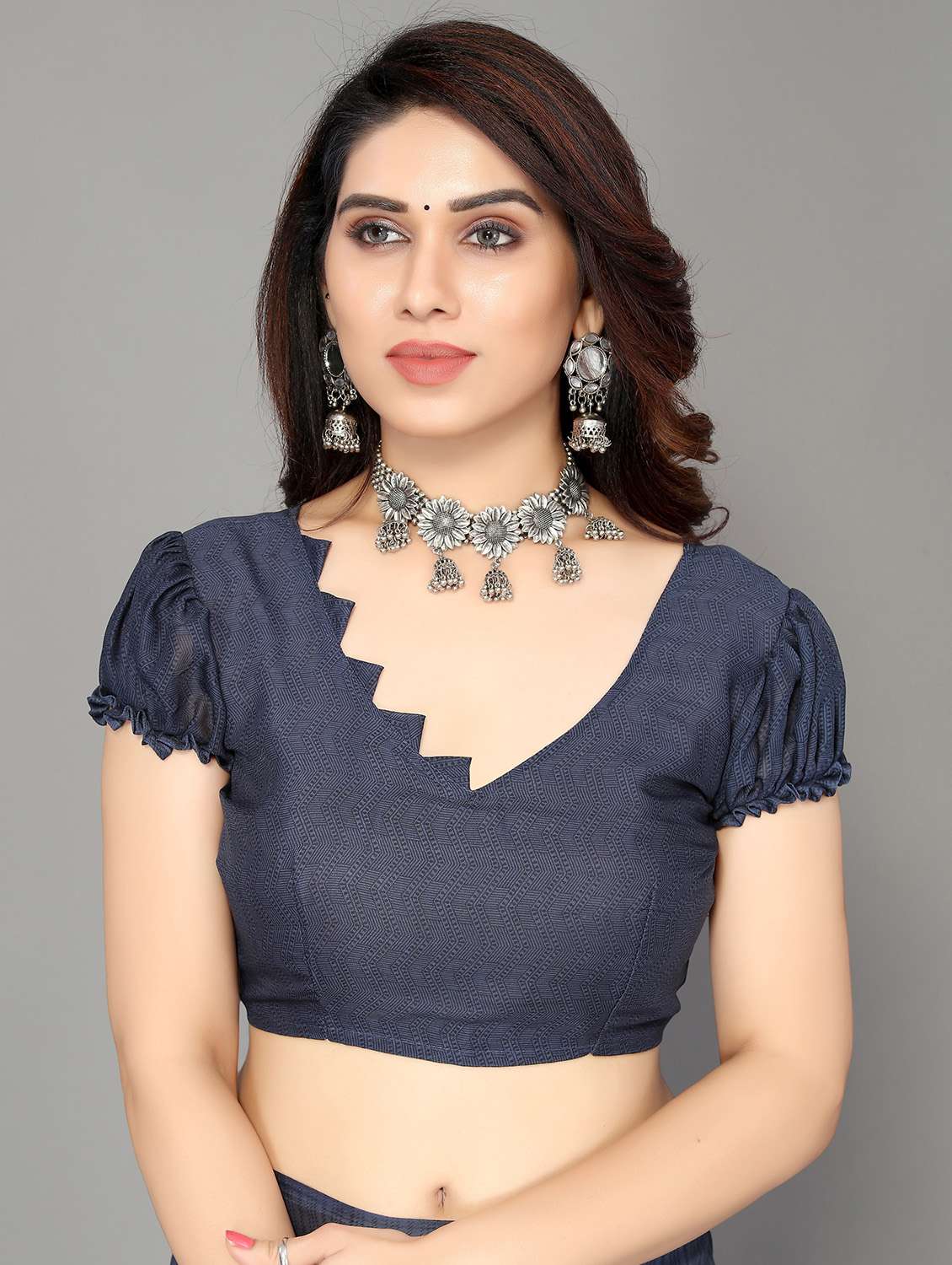 dark blue georgette saree with blouse - 19602847 -  Standard Image - 2