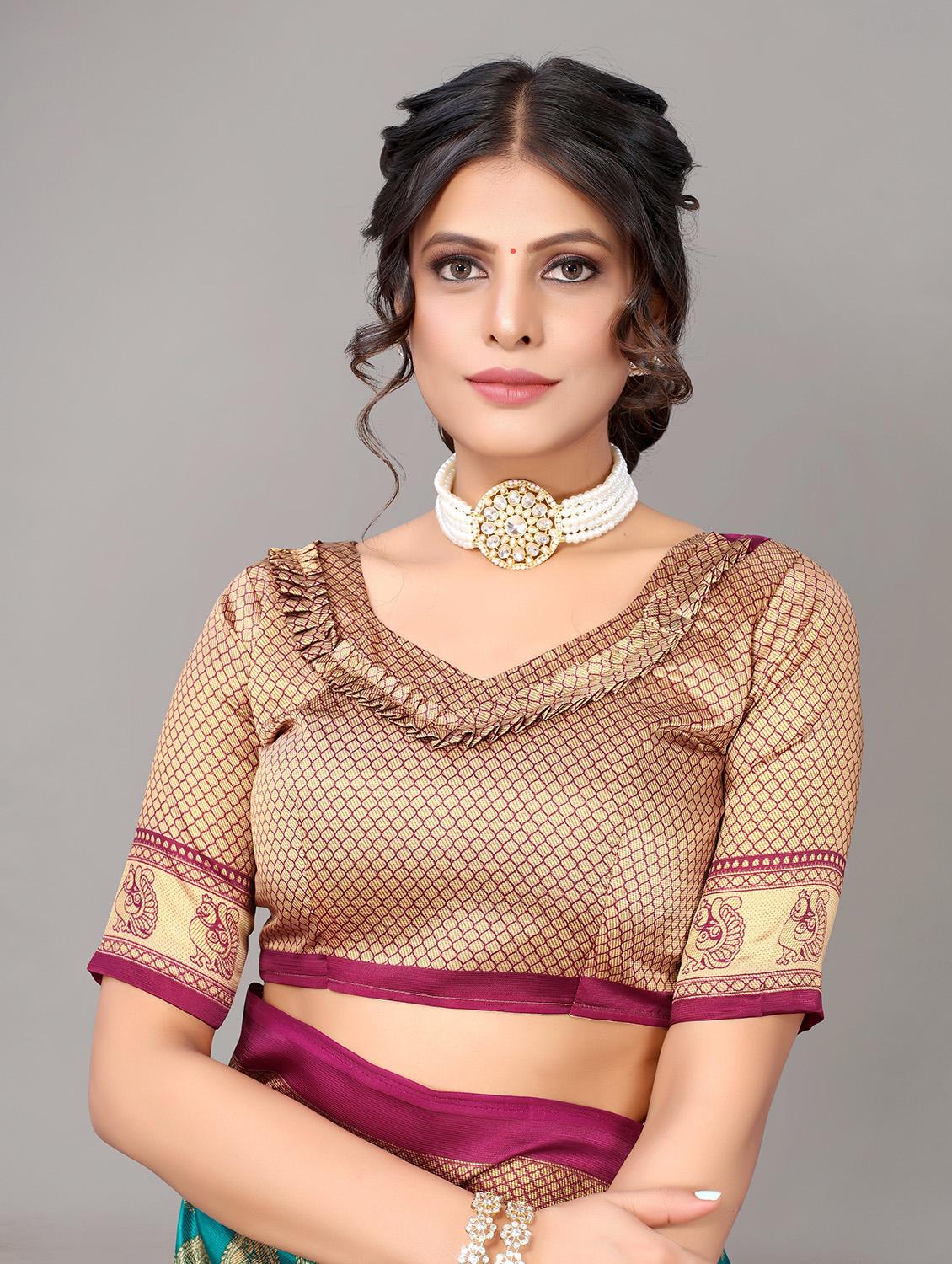 turquoise self design woven saree with blouse - 19603001 - Standard Image - 2