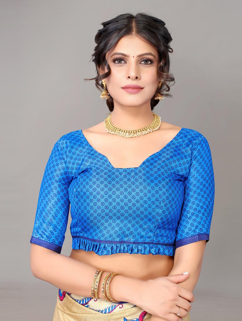 cream printed saree with blouse - 19603026 - Standard Image - 2