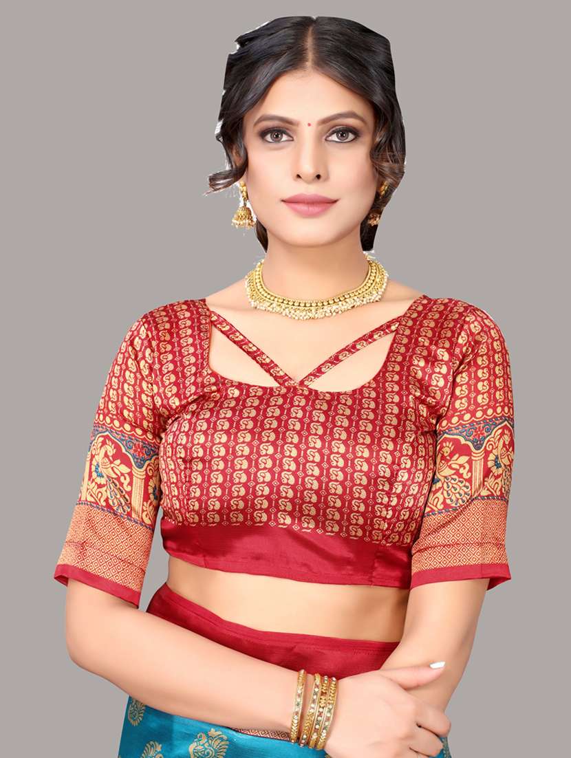 Printed Contrast Bhagalpuri Saree With Blouse - 19603243 -  Standard Image - 2