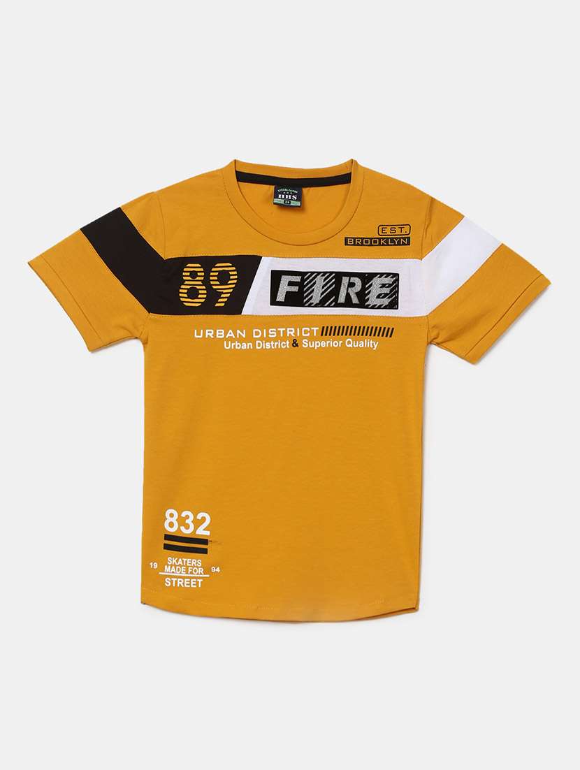 yellow printed round neck t-shirt