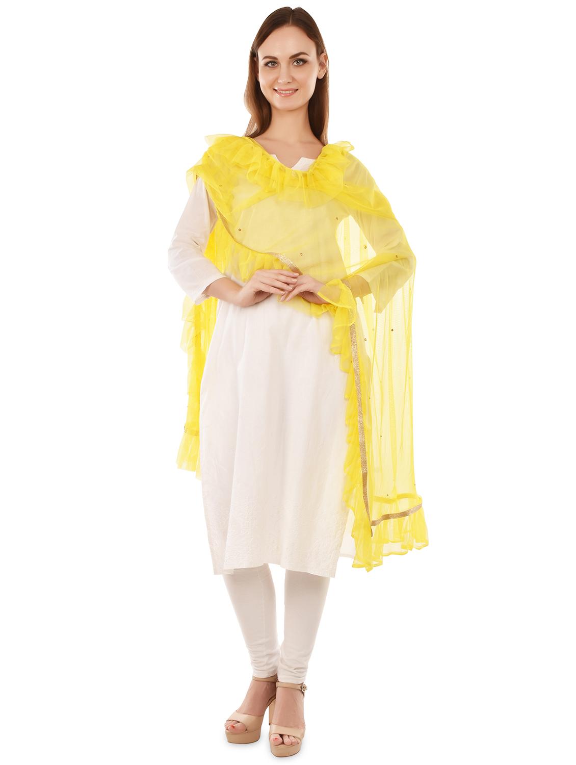yellow embelliished dupatta - 19606515 - Standard Image - 2