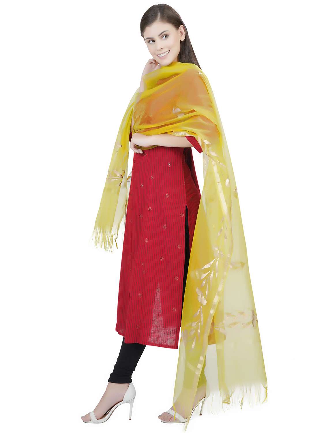 yellow self design dupatta - 19606522 - Standard Image - 2