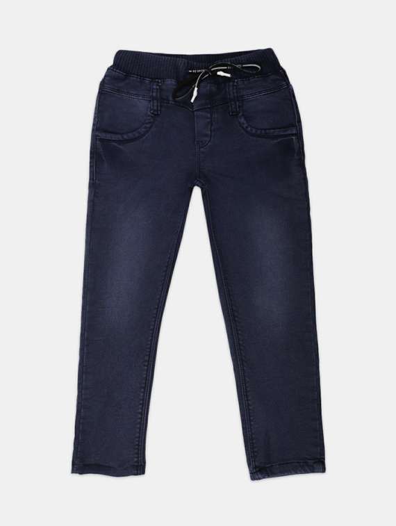 boy's solid navy blue slim fit jeans