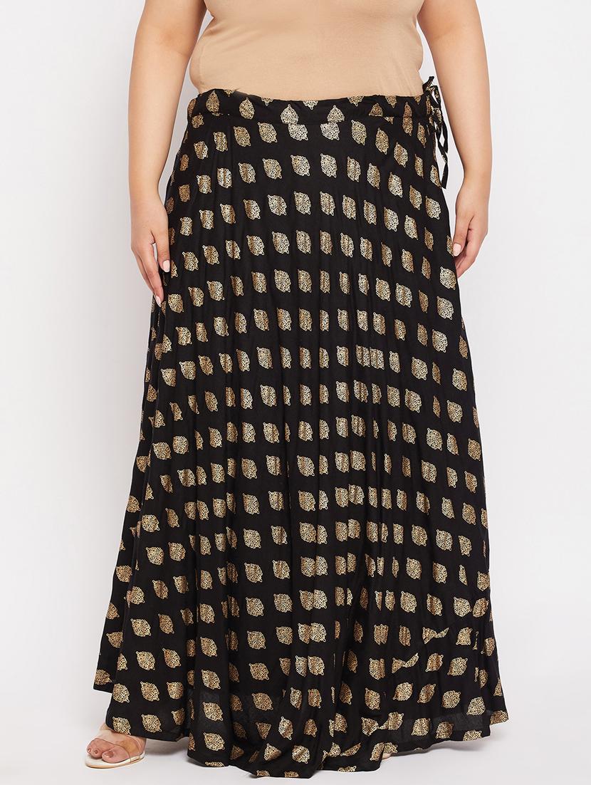 black printed flared long skirt - 19607910 -  Zoom Image - 0