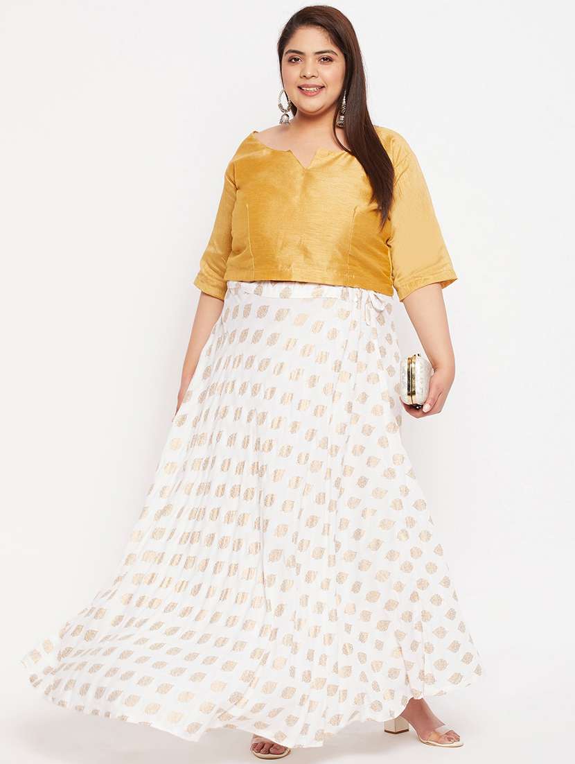 White Printed Flared Long Skirt