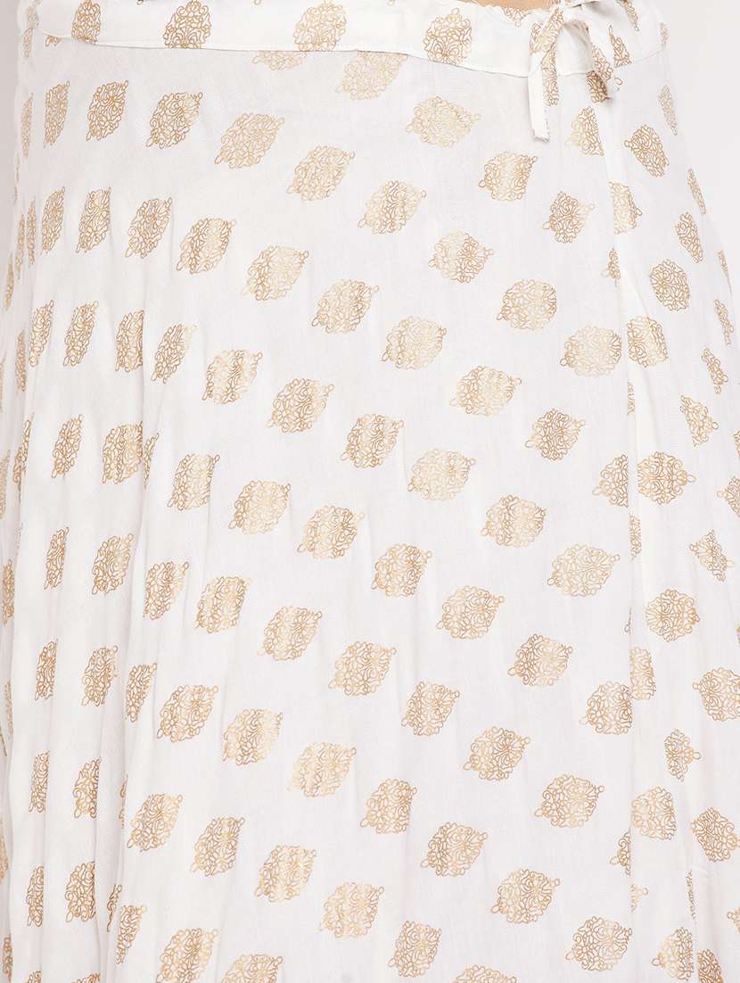 White Printed Flared Long Skirt