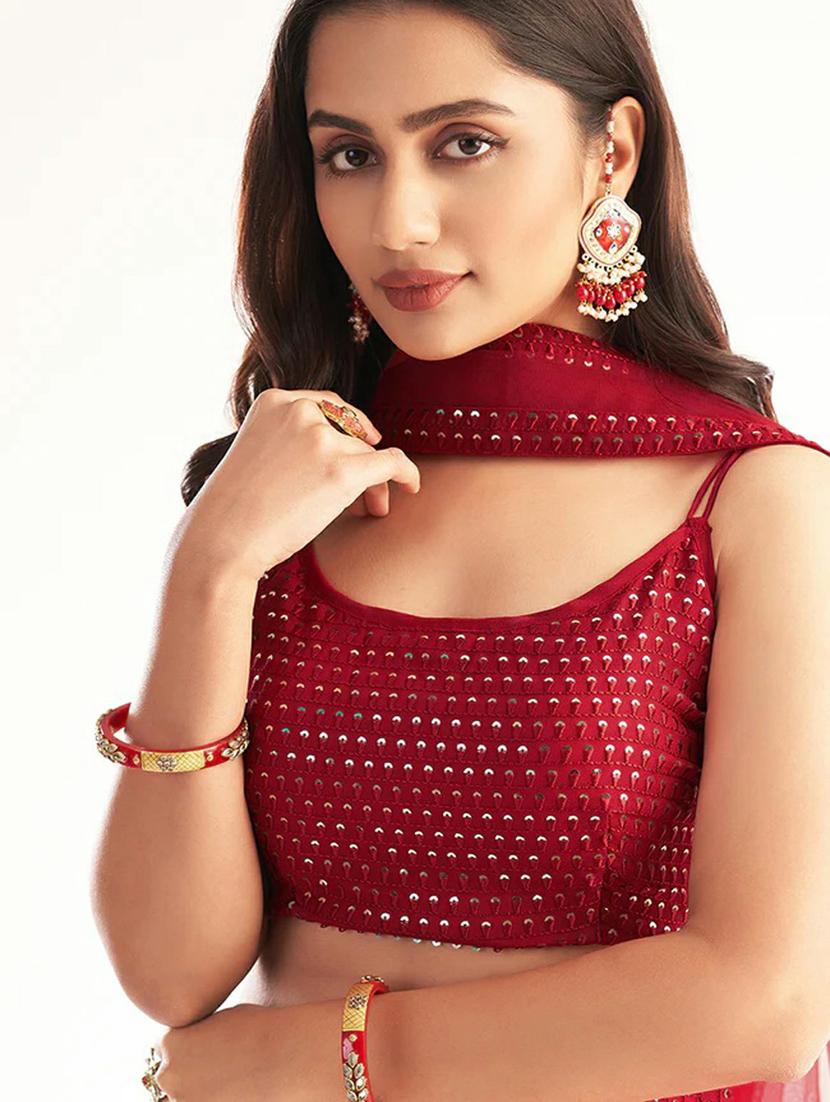 red flared semi-stitched lehenga - 19607927 - Standard Image - 2