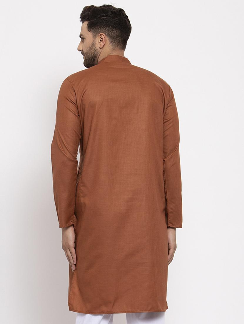 mandarin collar solid cotton kurta - 19607999 - Standard Image - 2
