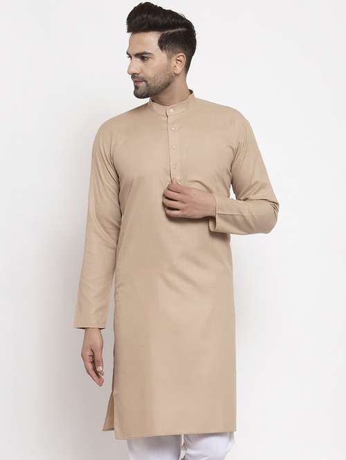 mandarin collar solid cotton kurta - 19608003 -  Standard Image - 0