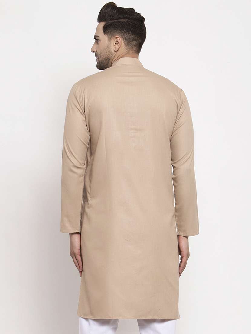 mandarin collar solid cotton kurta - 19608003 -  Standard Image - 2