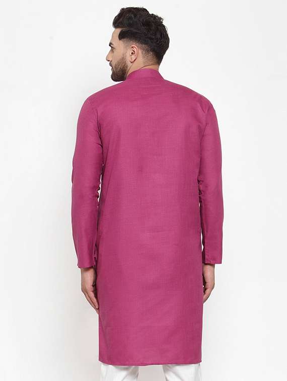 mandarin collar solid cotton kurta - 19608007 -  Standard Image - 2