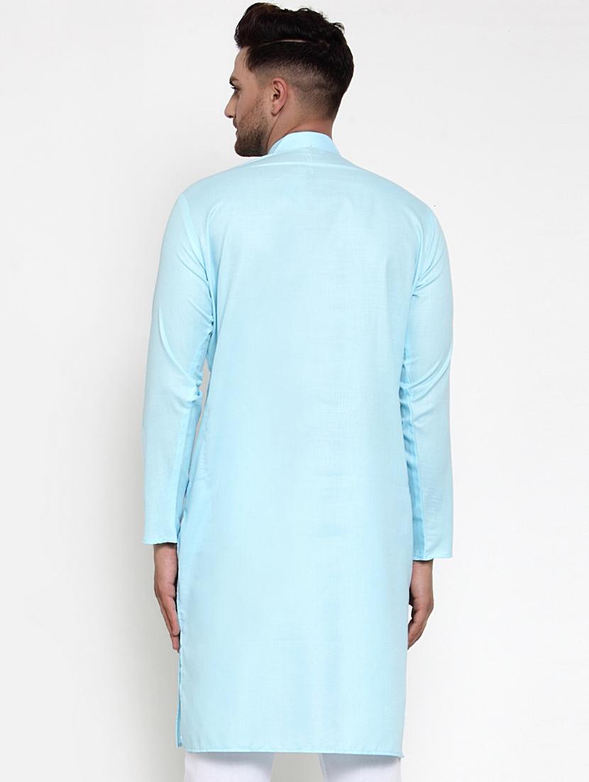 mandarin collar solid cotton kurta - 19608009 - Standard Image - 2