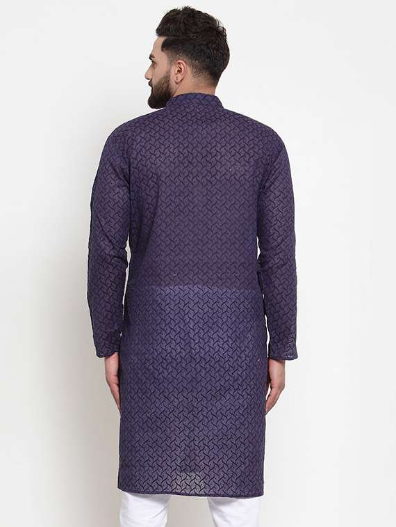 men embroidered mandarin neck long kurta - 19608014 -  Standard Image - 2
