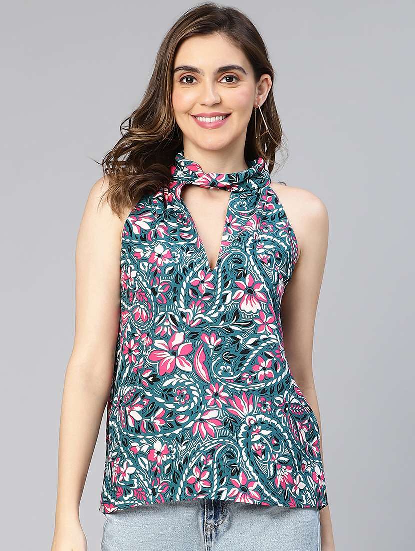 women's straight tie-up neck top