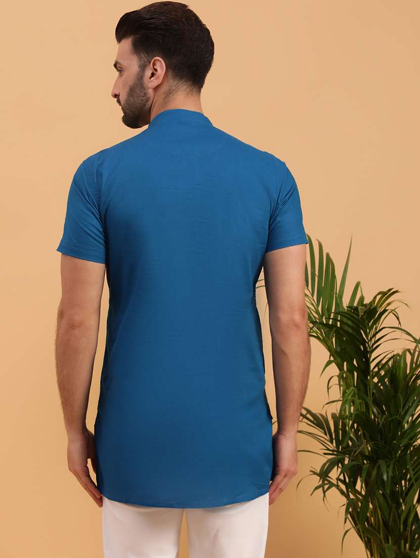 mandarin collar cotton short kurta - 19608213 -  Standard Image - 2