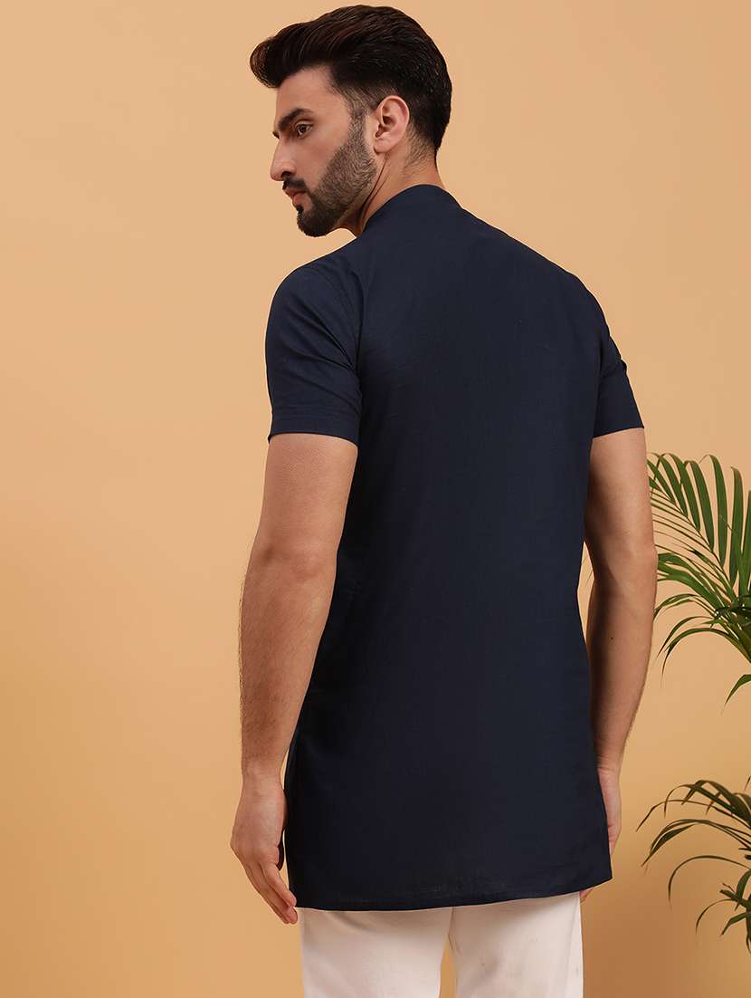 men solid mandarin neck short kurta - 19608214 -  Standard Image - 2