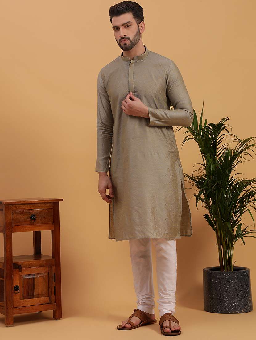 men self design mandarin neck long kurta